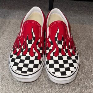 Vans Red Flame Checkered Slip-On Shoes